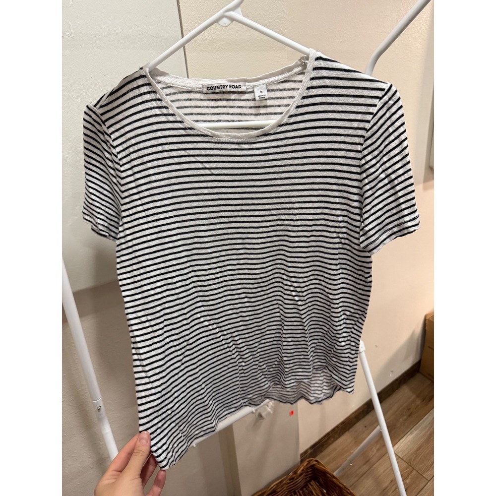Black And White Stripe Essentials Basic Cute Top Size Medium